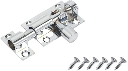 SISI UK® 38mm Door Bolt, Polished Chrome Barrel Door Bolt Lock, Door Latch with Screws, Ideal Door Locks for Internal & External Doors for Bedroom, Bathroom, Toilet, Gate, Cupboards & Cabinets