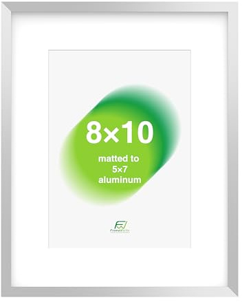 FrameWorks 8x10 Matted to 5x7 Picture Frame – Aluminum Frame w/Tempered Glass, Removable Mat for Photos, Posters, Art, Stylish Wall Frame for Home Decor, Gallery Walls, Office, Living Room - Silver