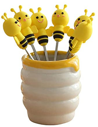 Fanxizibusi Mini Animals Obstgabeln, Gemüse Cocktail Picks Gabeln, Cocktailgabeln, Bento-Box-Zubehör, Zur Verwendung Hause und Restaurant mit Obst, , Salat Dessertgabeln Silikon-Bienengriffen