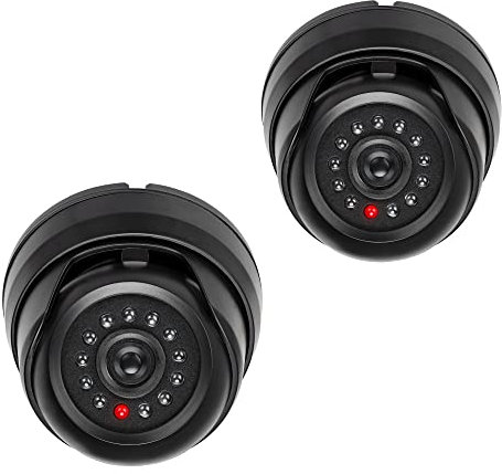 kwmobile Dummy Camera with Light - Fake CCTV Security Surveillance Dome with Flashing LED Lights - Theft Deterrent - Black, x2
