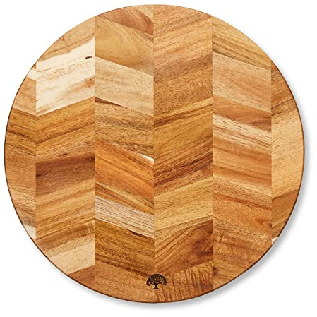 Barbary & Oak Planche à découper ronde en bois d'acacia BO847023 - Chevron - Convient pour la préparation et le service des aliments