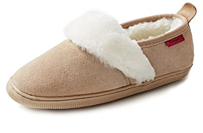 Reissner Lammfelle | Engel Hausschuh Andrea | Veloursleder | Innenfutter echtes Merino Lammfell | mit Fellkranz | beige 38