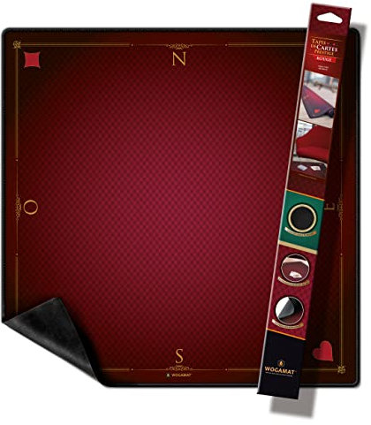 WOGAMAT Officiel - Tapis De Carte À Jouer Luxe Rouge pour Rouge, Poker, Contrée, Coinche 60 X 60 Cm– Neoprene Epais Antiderapant –Glisse des Cartes Parfaite Tout Type De Jeu