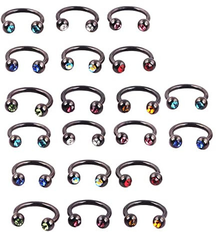 Lieson 20 Stück Nasenring Piercing Edelstahl 16G Nasenringe Set U Form Mit Kugel Zirkonia Piercing Septum Knorpel Tragus Helix Ohrringe Schwarz