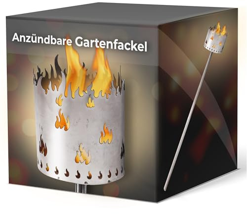 Novaliv Gartenfackel für draußen Motiv Flamme - Rost Lampe Gartenbeleuchtung- Holzspäne mit Wachs - Schwedenfackel Pelletfackel Feuersäule Flammschalen Wachsfackel Gartenleuchte