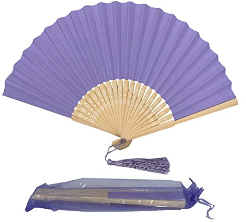 FANSOF.FANS Chinese Paper Folding Hand Fans with Tassel & Bamboo Ribs – Handheld Paper Fans for Wedding Guests, Bridal Shower & Hen Party Favours, Decorative Cooling Hand Fans