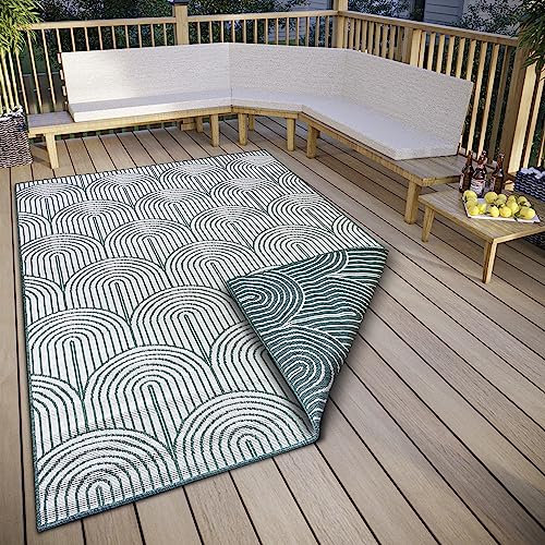 Hanse Home Pangli Outdoor Teppich Wetterfest – Wendeteppich Skandinavischer Boho Style Wasserfest Einfarbig Geometrisch 3D-Effekt für Garten, Balkon, Terrasse, Wohnzimmer – Grün, 120x170cm