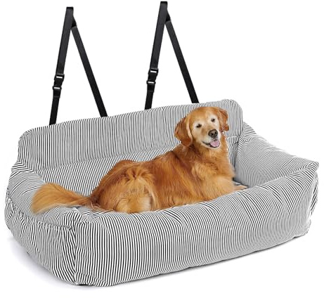 CALIYO Hundeautositz mit Fester Basis & Sicherheitsgurt, Hundesitz Auto für Alle Hunde, Memory Foam-Sitzerhöhung, Wasserdicht and Waschbar Hundekorb Auto（Schwarz-Weiß）