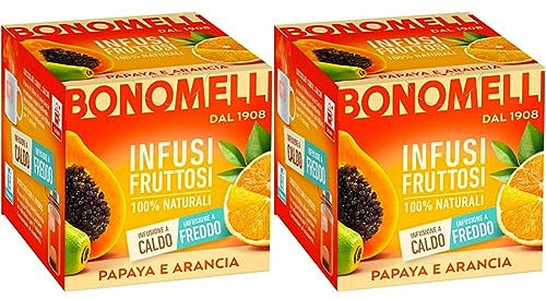 Bonomelli Infusi Fruttosi, Papaya e Arancia, Confezione da 24 Filtri, Gusto Esotico e Fresco, Infusione a Caldo e a Freddo, Ingredienti 100% Naturali