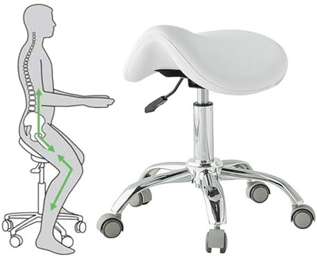Sattelhocker Ergonomischer Sattelstuhl Dental mit Rädern, Schwarz-weiße Sattelhocker für Friseur-Kosmetikerin, Verstellbarer Rollstuhl für Das Heimbüro (Color : White)