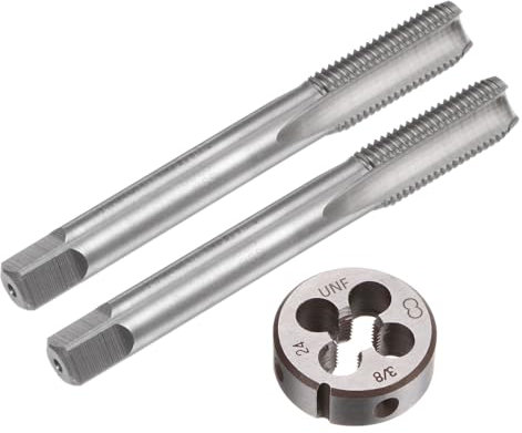 QUARKZMAN Set di 3 Pezzi Rubinetti e Matrici, Maschio Filettatore UNF 3/8-24 e Filiera Rotonda, Attrezzi per Filettatura e Maschiatura per Riparazione Filetti di Dadi e Bulloni