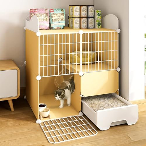 kaninchenställe Katzenkäfig For Den Innenbereich, Kaninchenställe, Haustier-Laufstall, Großer 2-stöckiger DIY-Katzenkäfig,Zaunkäfig Mit Tür Und Geschlossener Katzentoilette, Verwendung For Kätzchen Ha