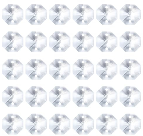PATIKIL K9 Crystal Octagon Beads 2 Holes Pendants, 60 Pack 14mm Chandelier Prisms Parts Ornaments Hanging Beads for DIY Arts Crafts Decoration, Clear