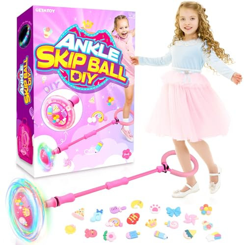 Getatoy Springring Fußkreisel Kinder Swing Wheel mit Lichtrad Blinkender Sprungball Spielzeug Faltbarer Flash Jumping Ball Draußen Geschenke für Kinder 5-12 Jahre Mädchen Junge Geburtstag