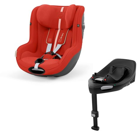 CYBEX Gold Kinder-Autositz Sirona G i-Size Plus und ISOFIX Basis Base G, Ab ca. 3 Monaten bis 4 Jahre, Max. 19 kg, 61-105 cm (Ab Geburt / 40 cm mit Neugeboreneneinlage), Hibiscus Red