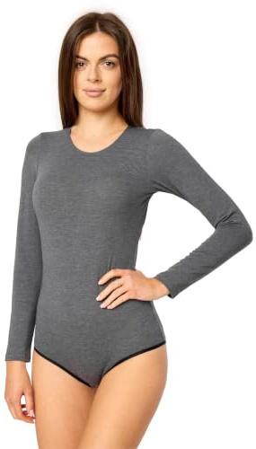 Merry Style Body da donna a maniche lunghe MS-114, Melange scuro., XXL