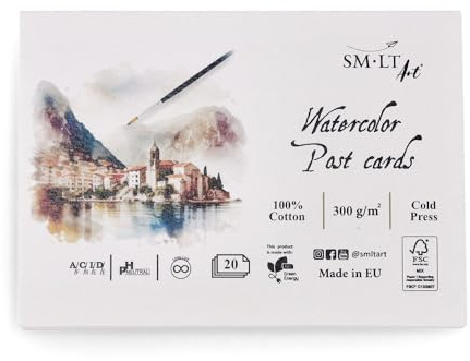 SM.LT Blocco cartoline per acquerello con carta bianca 300 g/mq, composto da 20 fogli PC-20(300)/FSC