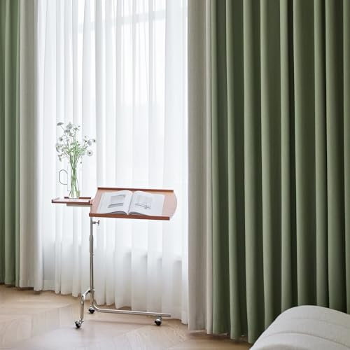 Homxi Gardinen Blickdicht 2er Set,2 x 137W x 274H cm,Vorhang Wohnzimmer Grün Beige Spleißen Einfarbig Ösenvorhang Modern