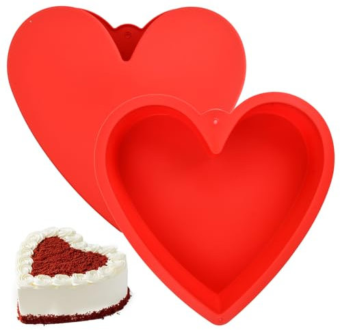volumoon 2 Pezzi Stampo Torta Cuore Silicone, 26cm Stampo Torta Silicone, Antiaderente e Rilascio Rapido Tortiera in Silicone per Dolci, Stampi in Silicone Cuore per Torte, Budini, Gelatina, Mousse