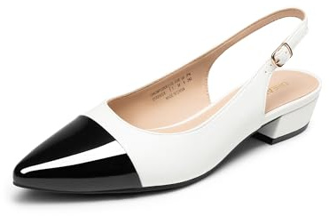 DREAM PARIRS Dam slingback klackar spetsig stängd tå lågblock pumps för damer fest bröllopsklänningsskor, Svart/Beige, 37.5 EU
