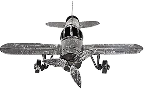 Vintage Wrought Iron Plane Model Double Decker for Desktop Decoration Photo Props (Black)
