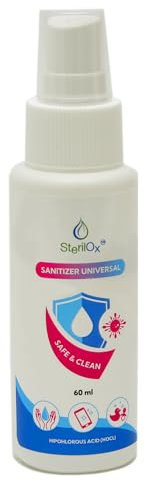SterilOx 60 ml - Spray cosmetico antisettico - per mani, giocattoli, piatti, oggetti/sicuro per bambini e animali domestici/senza alcool/senza profumo/con acido ipocloroso (HOCl)