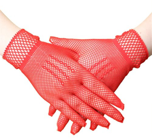 JekyTMP 1 Paar Kurz Netzhandschuhe Damen Fischnetz Handschuhe Fishnet Gloves Rock Handschuhe Netzärmel Netz Armstulpen Spitzenhandschuhe Mode Opernhandschuhen für Hochzeiten Opern Prom (Rot)