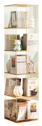 GLigeT Bücherregal Kreatives drehbares Bücherregal aus Acryl, moderner, einfacher Arbeitsschrank, mehrschichtiges Lagerregal mit beweglichem Boden Bücherturm