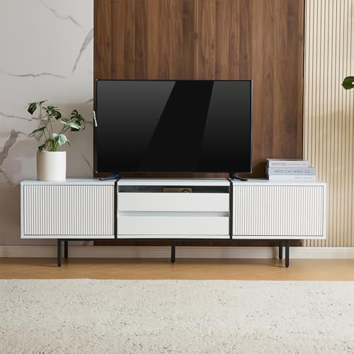 YESGIGA TV-Schrank mit ausziehbaren Schubladen für Projektor, Lowboard mit Stauraum und Farbblock-Design