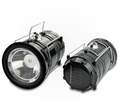 DOMIRA Solar & USB Rechargeable Camping Lantern – LED Camping Light Portable Solar-Powered Lantern Torch for Hiking, Fishing, Power Cuts & Survival Kits (Black)