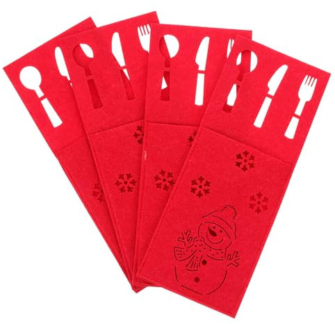 Cabilock 4 Pièces Sacs à Couverts de Noël Sacs de Rangement pour Couverts Fourchettes Couteaux Pochettes Délicates
