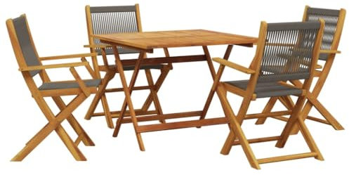vidaXL Garten Essgruppe 5-TLG., Gartenmöbel Set Tisch 4 Stühle, Gartengarnitur Klappbar, Sitzgruppe für Terrasse Garten, Polypropylen Massivholz Grau