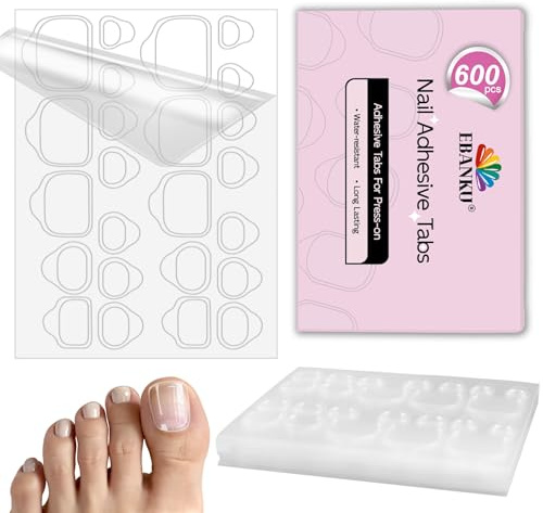 600PCS Nail Adhesive Tabs for Toenail, EBANKU Waterproof Breathable Toenail Glue Stickers Ultra-Thin Press on Nail Sticky Tabs in 12 Sizes, 25 Sheets Double Sided Transparent Nail Tape for DIY