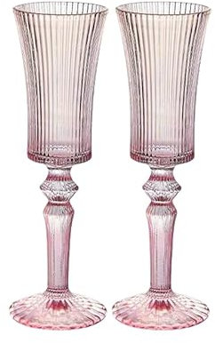 Juego de 2 vasos rojos acanalados, 552.8 g, juego de vasos de cóctel vintage de 552.8 g, vaso de martini único, juego de vasos de bar perfecto para cóctel, vino, champán y regalo (rosa)