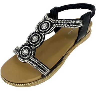 DUNLOP Ladies Jewelled Sandals - Black, UK 6