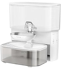 FEELNEEDY Fuente para Gatos Sin Filtro e Inalámbrica con Batería 2000mAh, Separa el Agua Limpia del Agua Usada, Cuenco de Acero Inoxidable, Bebedero Gatos Sin Cable 3,5L, Blanca