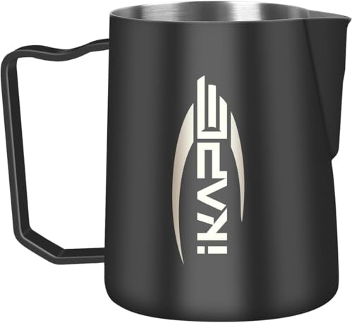 IKAPE Pichet à lait expresso, pichet vapeur avec bec pointu pour expresso Barista, 350 ml (noir)