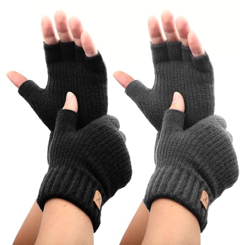 Omtofo Gants Sans Doigts, Mitaines Femme Homme, Chaude Gants Tricotés Hiver Demi, Tricotées Extensibles et Chauds, Mitaines Homme