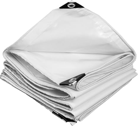 Telone impermeabile in PVC resistente, 2 x 2 m, 3 x 3 m, con occhielli, copertura protettiva multiuso per campeggio, mobili, auto, barca, tetto, bianco (3 x 4 m)