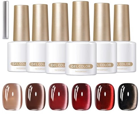 Magnet Gel Nagellack - 6-Farben Hochglanz - Magnetischer Glitzer UV Gel Nagellack Set,Für Frauen Und Mädchen Für Urlaub Geburtstag Valentinstag Tägliche Anwendung Party Reise