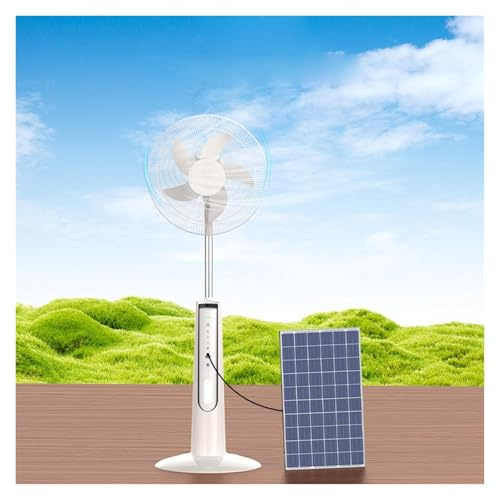 LZHAOHE 16 Inch Solar Floor Fan with LED Light, 4 Speed Adjustable, Remote Control, USB Port, Quiet Operation for Indoor and Outdoor Use, AC/DC Power Source