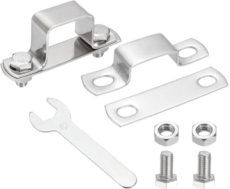 sourcing map 2Pcs U Shape Square Tube Clamp, 30x30mm U Shaped Bracket 304 Stainless Steel Square Strap Clamp with Bolt Plate Nuts and Wrench for Pipes Door Closed Bar Holder Railings