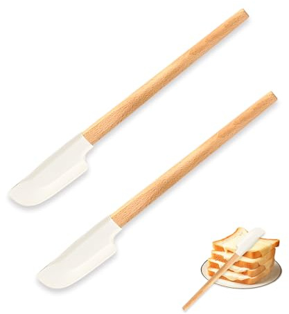 HMCEY 2 Pièces Spatule Silicone Cuisine,Spatule Patisserie de Cuisson,Spatules Mélange pour Gâteau Avec Poignée en Bois,Grattoir à Gâteau Résistantes,Ustensiles de Cuisine Chaleur pour Crème, Beurre