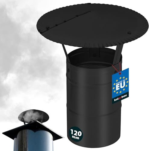 KOTARBAU® Comignolo Antivento - Comignolo Canna Fumaria - Acciaio Zincato e Verniciato a Polver - ø 120 mm - Nero - Terminale Canna Fumaria - Cappello per Camino - Fumaiolo Stufa a Pelle