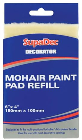 SupaDec Mohair Paint Pad Refill – 6 x 4 / 150mm x 100mm | Smooth Finish Paint Pad for Walls – Ceilings & Trim | Compatible with Click-System Handles | Ideal for Emulsion – Gloss & Varnish