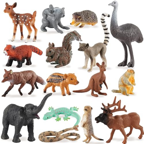 TOEY PLAY Animali Giocattolo per Bambini, Realistico Animali del Bosco, Mini Animali Safari Giocattoli con Scoiattolo, Cervo, Coniglio, Regali per Ragazzi Ragazze 3 + Anni