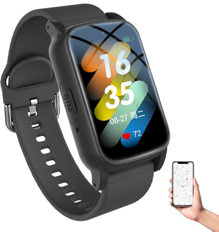 DHsdlpLU Montre pour Personne Agée GPS, détection de Chute, géolocalisation, Vibration et Sonnerie, Double Fonction de Rappel, pour Les Seniors S5-Black