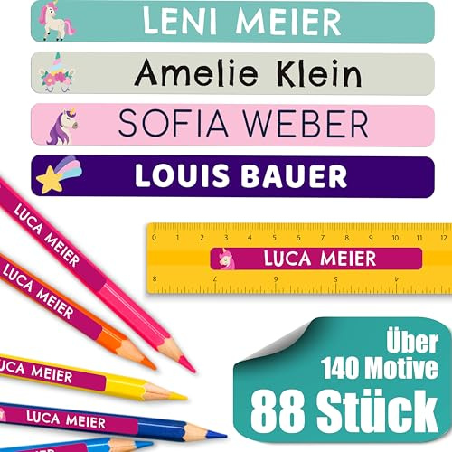 88 Namensaufkleber Schule Kinder – Stifte, Schere & Schulsachen wasserfest