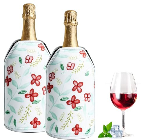 2 Stück Weinkühler Manschette, Flaschenkühler Manschette, Kühlmanschette Für Wein Mit Gummiband Und Drucken, Tragbar Reise Isolierend Kühlmanschette Sektflasche Für Champagner, Wein, Sekt, Flaschen