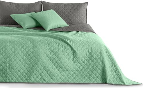 DecoKing 32923 Tagesdecke 170 x 210 Minze Stahl Silber anthrazit grau Axel | Bettüberwurf zweiseitig Steppung pflegeleicht Mint Steel